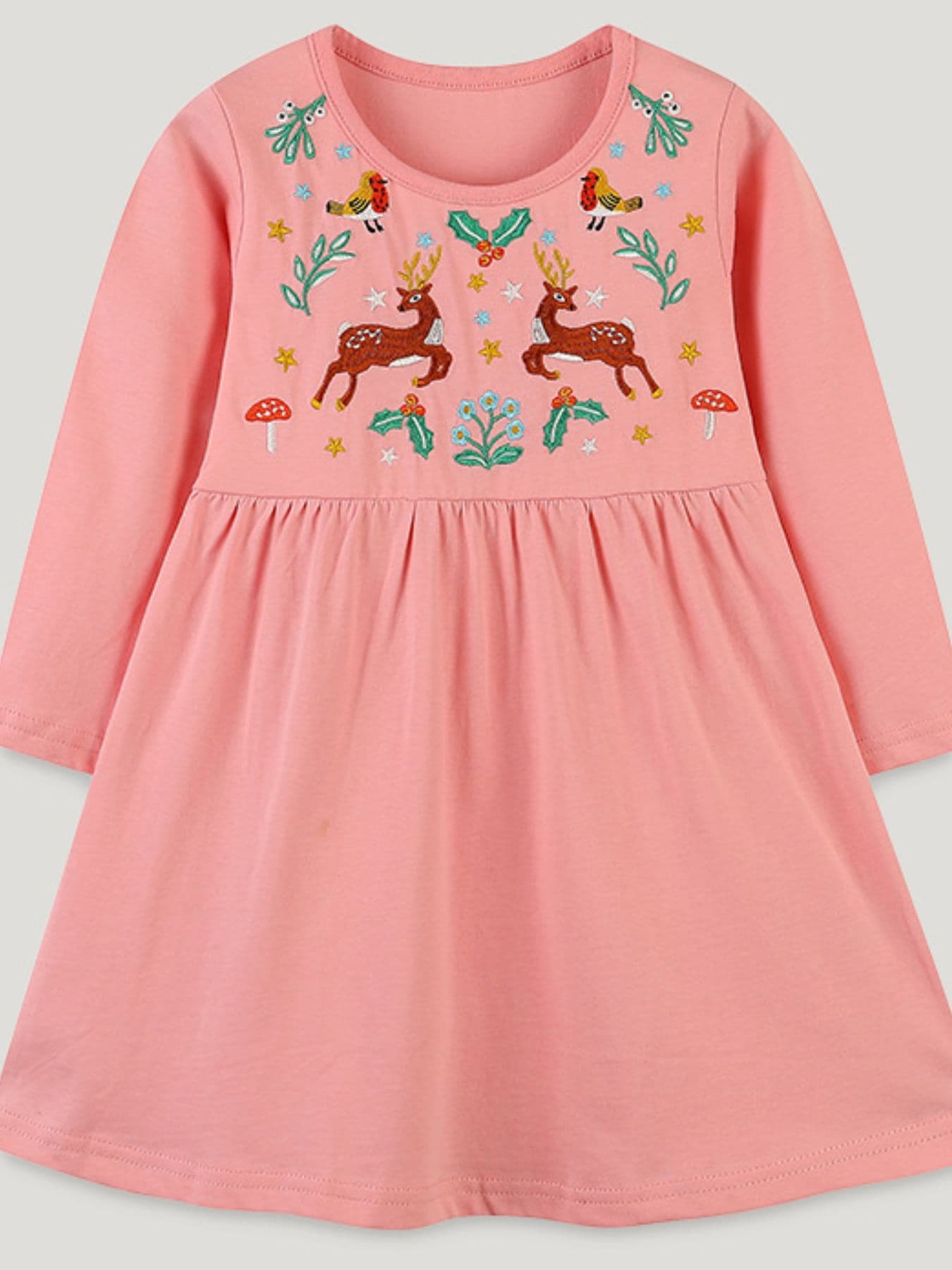 Children's Long Sleeve Embroidered Deer Dress
