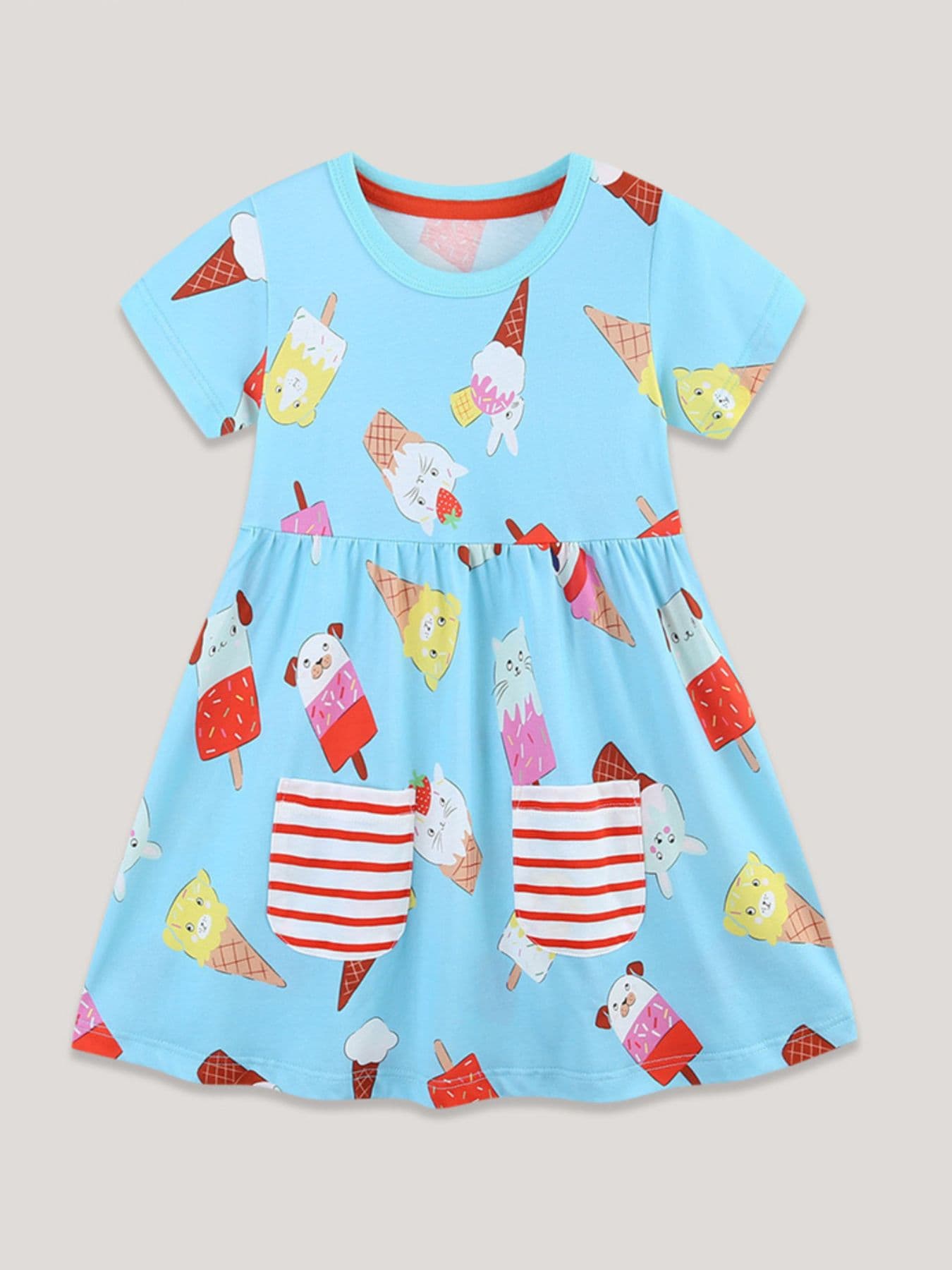 Children's Ice Cream Print Short Sleeve Dress